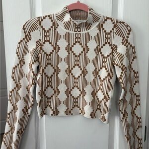 Urban Outfitters Cream and Brown Patterned Crop Top